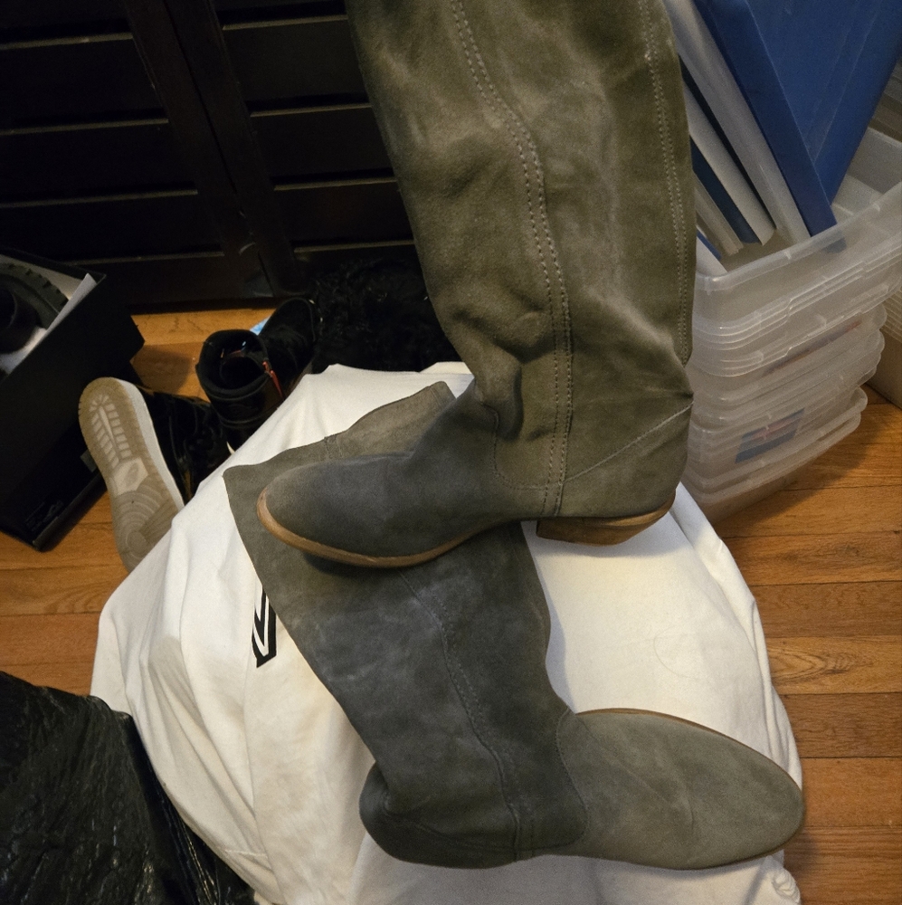 Gray Suede Knee-High Boots